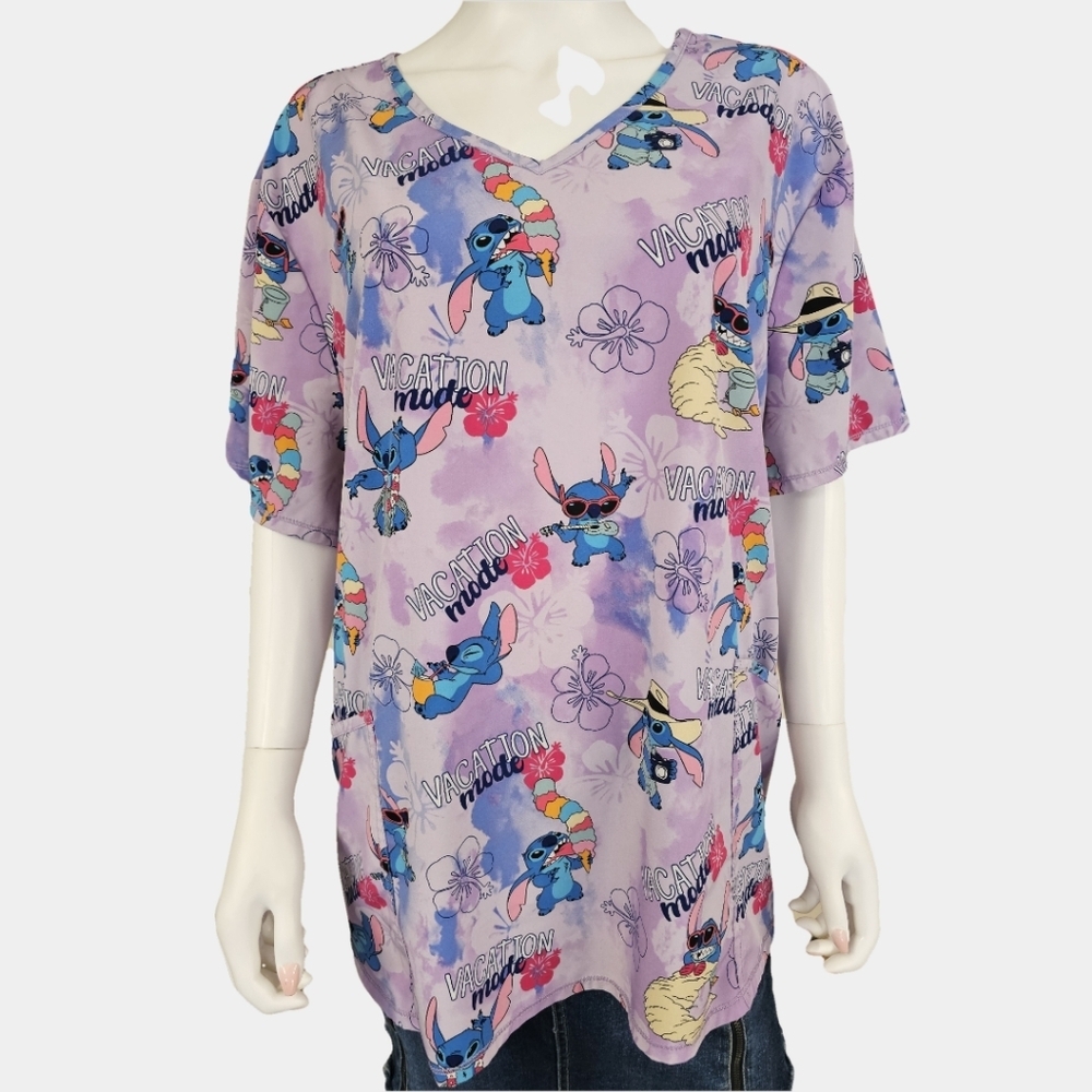Disney Stitch Lavender V-Neck Tee - Vacation Print